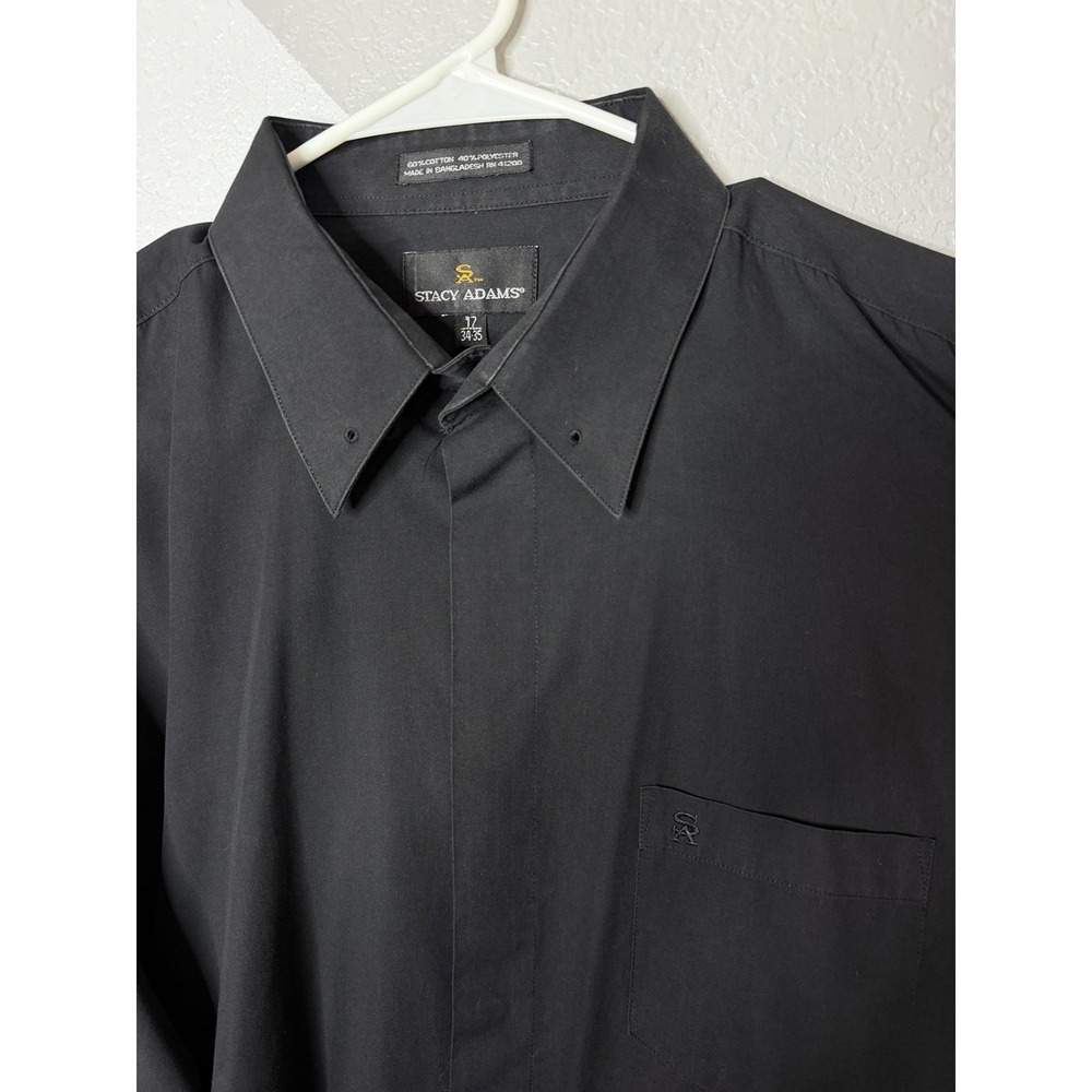 Stacy Adams Mens Dress Shirt 17 34/35 Black French Cuff Hidden Button Formal - Picture 8 of 11